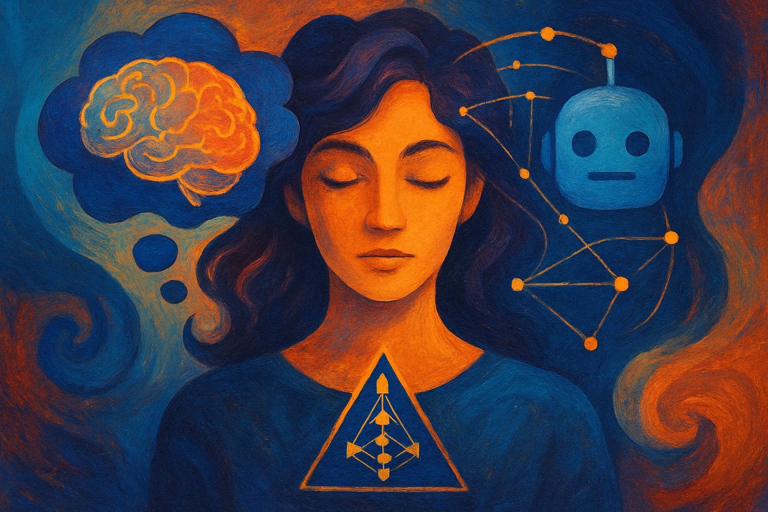 Жінка з закритими очима, символи мозку, штучного інтелекту й Human Design — образ для ШІ аналізу стану</p>
<p>